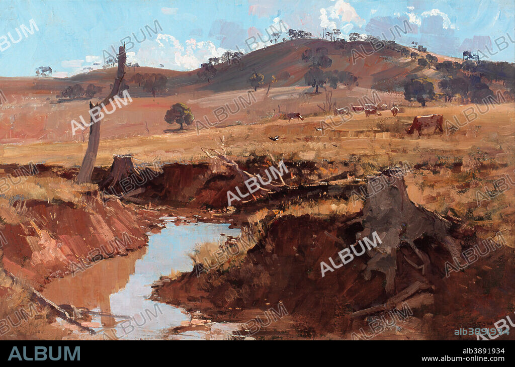 ARTHUR STREETON. The creek. Date/Period: 1925. Painting. Oil on canvas. Height: 693 mm (27.28 in); Width: 950 mm (37.40 in).