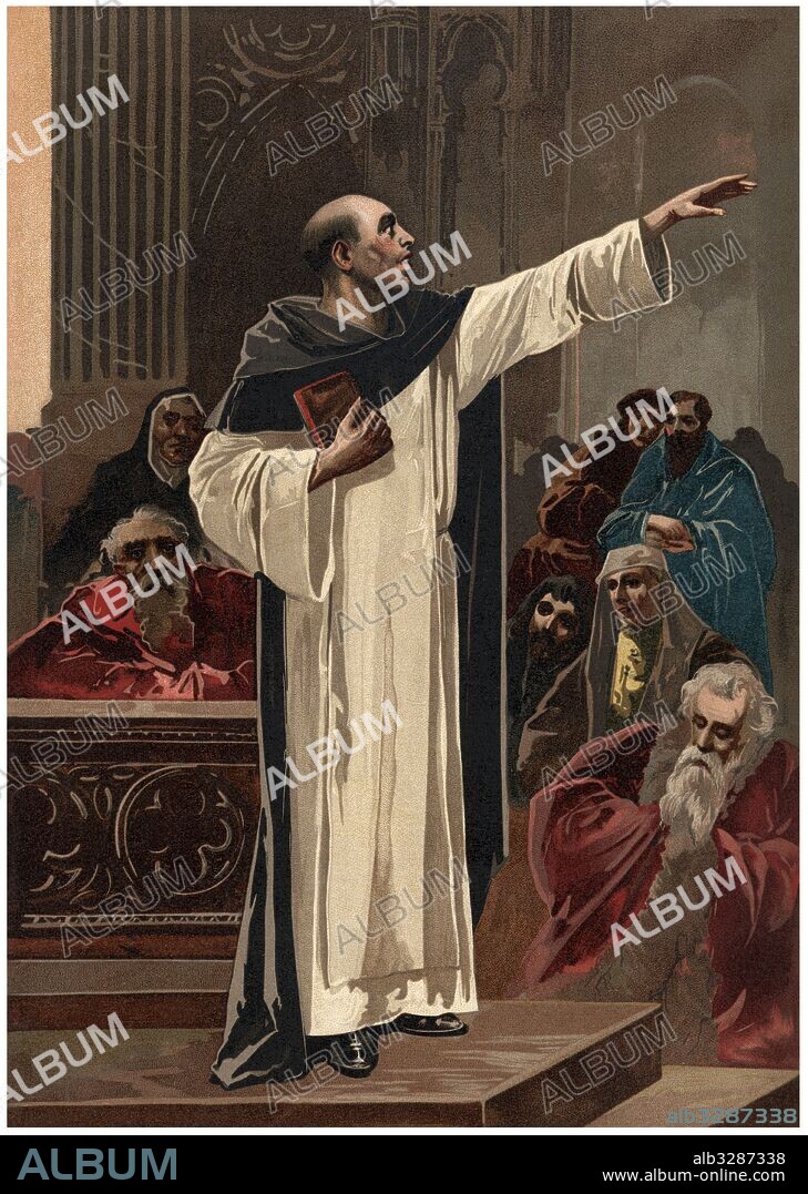 Martín Lutero (1483-1546), teólogo y fraile reformador religioso alemán predicando sus teorías reformistas. Grabado de 1896.