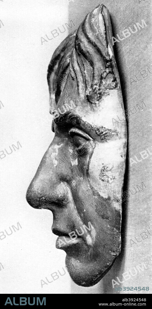 Death mask of Admiral Lord Nelson. One of Britain's greatest military figures, Admiral Horatio Nelson (1758-1805) was the victor at a number of naval battles in the Napoleonic Wars, including the Battle of the Nile (1798), Copenhagen (1801) and most famously, Trafalgar (1805) where he was fatally wounded. The mask, showing the eyes open, was almost certainly made when Nelson's body arrived at Portsmouth.
