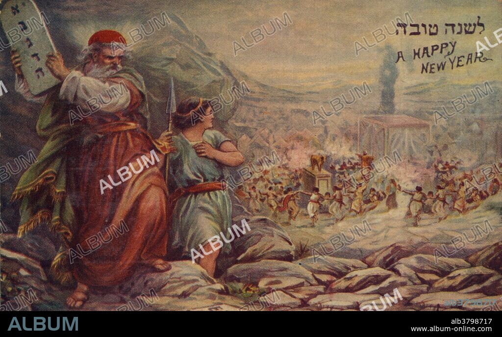 Print shows Moses preparing to smash the Ten Commandment tablets as, in the background, Israelites dance around the golden calf. Hebrew Publishing Company, (between 1900 and 1920). According to Exodus, God told Moses what the Israelites were up to back in camp, that they had turned aside quickly out of the way which God commanded them and he was going to destroy them and start a new people from Moses. Moses argued and pleaded that they should be spared, and God agreed. Moses went down from the mountain, but upon seeing the calf, he became angry and threw down the two Tablets of Stone, breaking them. Moses was, according to the Hebrew Bible and Qur'an, a religious leader, lawgiver and prophet, to whom the authorship of the Torah is traditionally attributed. He is the most important prophet in Judaism and is also considered an important prophet in Christianity and Islam, as well as a number of other faiths.