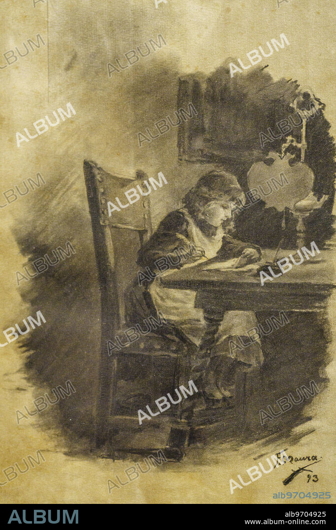 seated girl, Francesc Maura, charcoal drawing,, Palma, Majorca, Spain.
