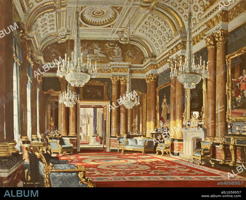 The Blue Drawing Room, formerly the Ballroom, in Buckingham Palace, London, England. From the book Buckingham Palace, It's Furniture, Decoration and History by H. Clifford Smith, published 1931.