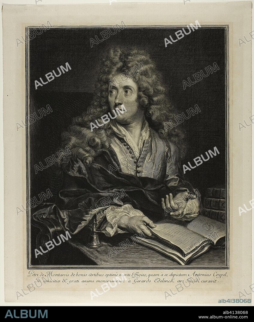 GERARD EDELINCK. Pierre de Montarsis. Gérard Edelinck (French, born Flanders, 1640-1707); after Charles-Antoine Coypel (French, 1694-1752). Date: 1692. Dimensions: 344 x 286 mm (image); 422 x 348 mm (sheet). Engraving on paper. Origin: France.