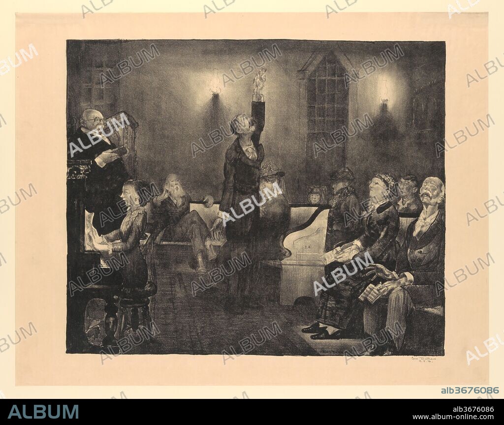 Prayer Meeting, Second Stone. Artist: George Bellows (American, Columbus, Ohio 1882-1925 New York). Dimensions: image: 18 1/2 x 22 3/8 in. (47 x 56.8 cm)
sheet: 22 1/16 x 27 15/16 in. (56 x 71 cm). Publisher: Published by George Bellows (American, Columbus, Ohio 1882-1925 New York). Date: 1916.
