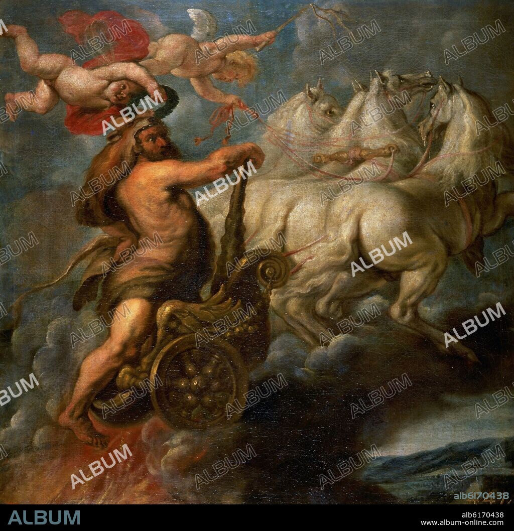 JEAN BAPTISTE BORKENS. LA APOTEOSIS DE HERCULES - SIGLO XVII - OLEO/LIENZO - 98 x 98 cm - NP 1369 - BARROCO FLAMENCO.