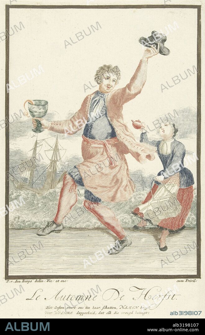 Dancing man with a goblet in his hand, Pieter van den Berge, 1695-1697.