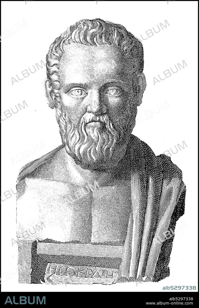 Isocrates, 436 BC - 338 BC, was an ancient Greek rhetorician  /  Isokrates, 436 v. Chr.- 338 v. Chr., war ein antiker griechischer Rhetoriker, Historisch, historical, digital improved reproduction of an original from the 19th century / digitale Reproduktion einer Originalvorlage aus dem 19. Jahrhundert,.