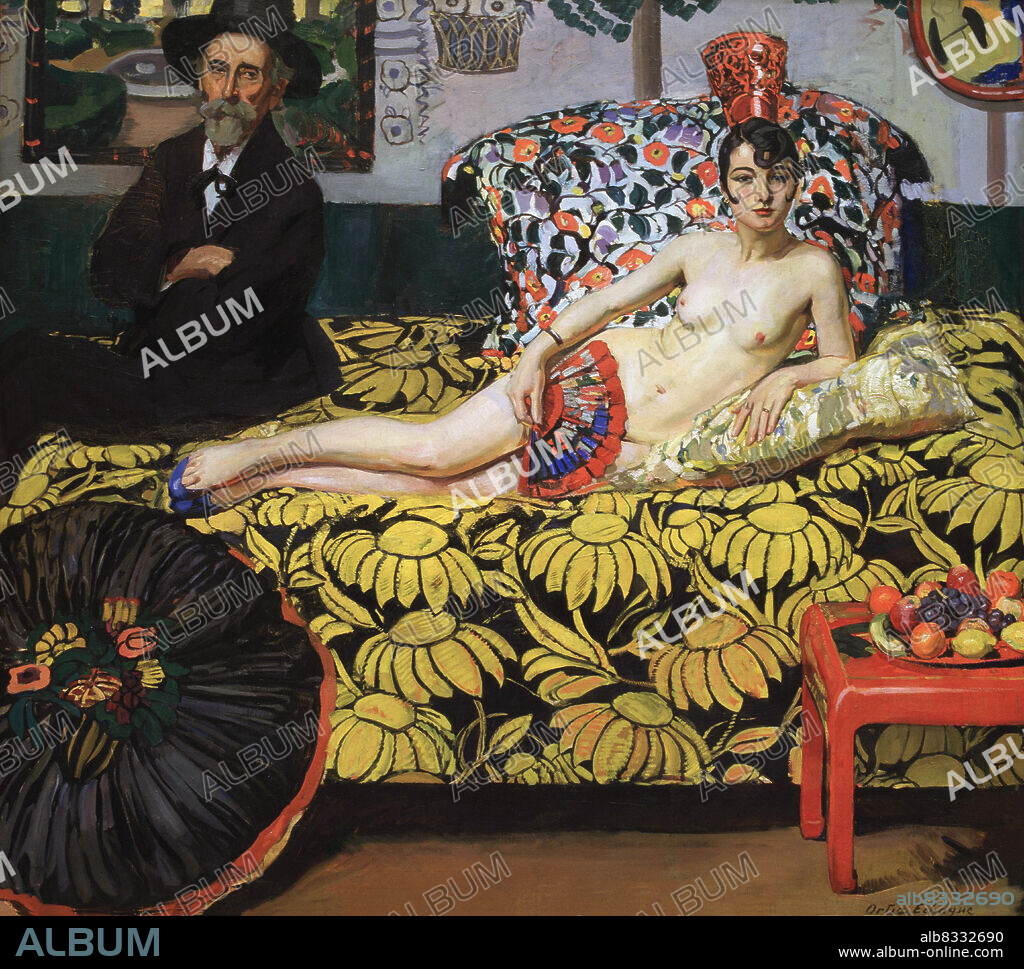 ANTONIO ORTIZ ECHAGÜE. ORTIZ ECHAGUE , ANTONIO. PINTOR ESPAÑOL GUADALAJARA 1883 - 1942. " DESNUDO DE FRENTE " , OLEO DEL AÑO 1922.