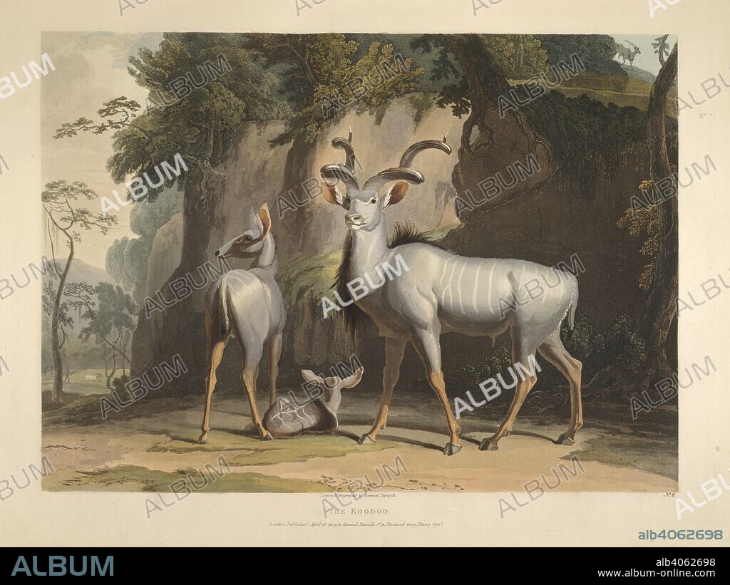 SAMUEL DANIELL and SAMUEL DANIELL (ARTIST). The Koodoo. A collection of plates illustrative of African scenery and animals, with descriptive letterpress. Samuel Daniell: London; 1804. Source: 458.h.14 part 1, 6. Language: English.