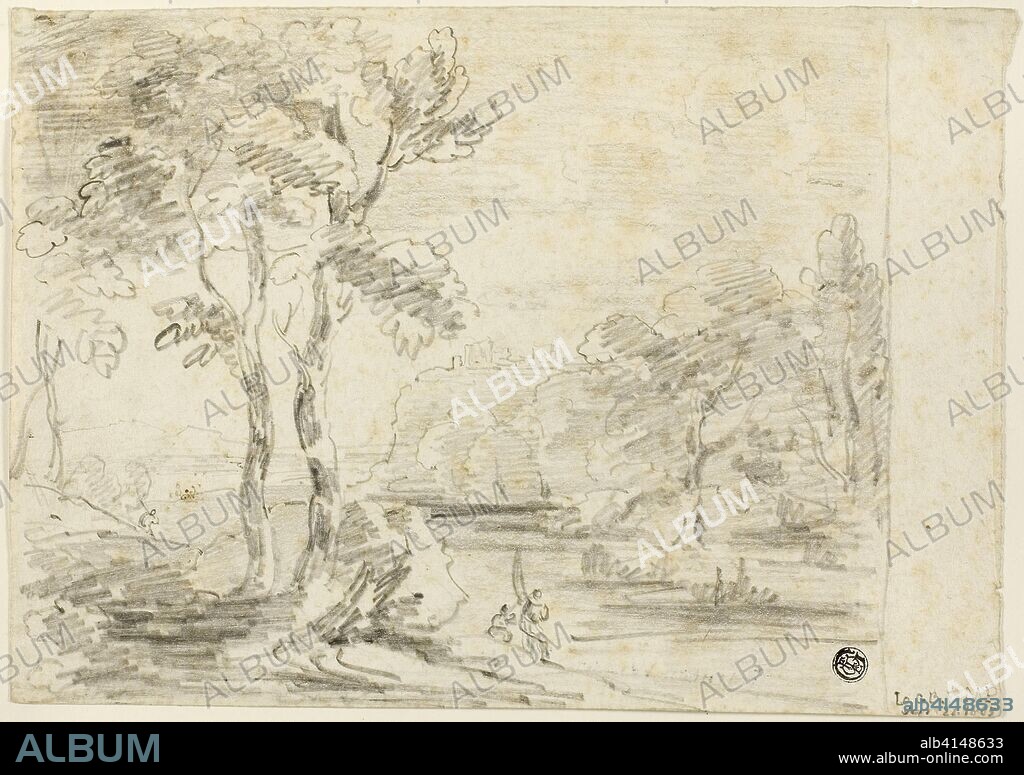 Arcadian Landscape. Possibly Sir George Howland Beaumont (English, 1753-1827); or Richard Wilson (English, 1714-1782). Date: 1805. Dimensions: 208 × 298 mm. Black crayon on ivory wove paper. Origin: England.