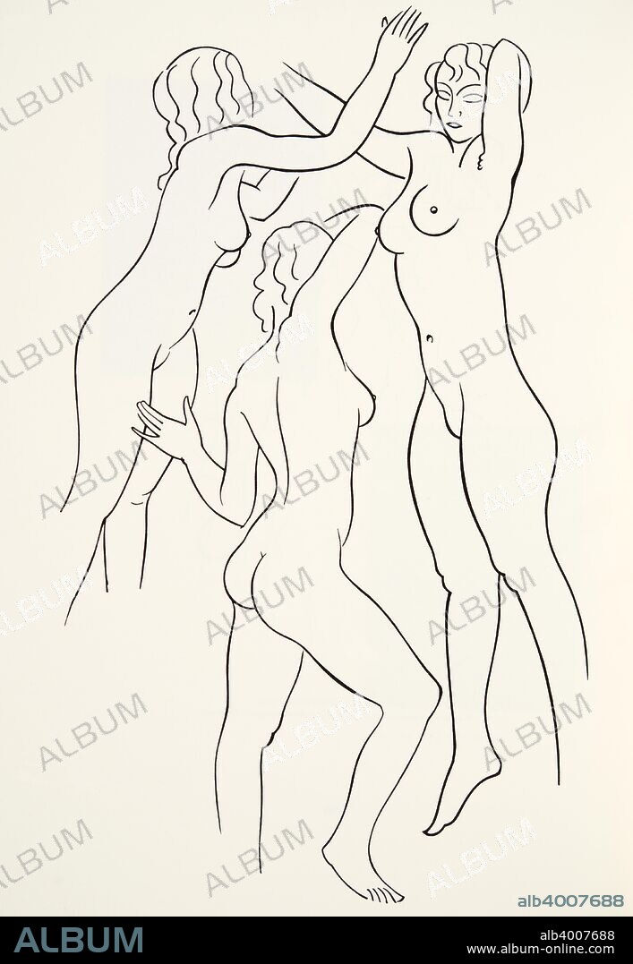 Three female nudes, 1938, (wood engraving).
