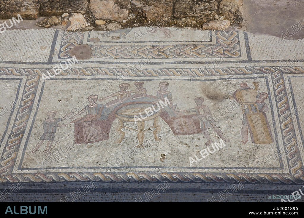 The ancient city of Zippori (Sepphoris) was the administrative capital of the Galilee during Roman rule. Excavations have revealed A Roman theater, a Talmudic-era Jewish residential quarter, ritual baths, churches, and a Crusader fortress and an abundance of mosaics. Mosaics were found here in a Roman villa dating from the 2nd century, called "The Orpheus House" after one of the mosaics in the dining room, depicting the mythological musician. Other panels in the same room, like the one seen here, depict scenes from daily life. Wealthy Romans used to eat their meals reclined of couches of a semicircular form, around a table of the same shape. The couch was called a lectus.