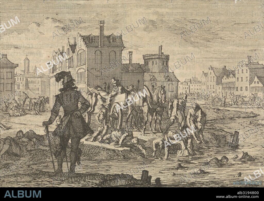 Johan 't Serclaes, Count of Tilly, has conquered Minden and lets his victims be thrown in the river Wertha, 1626, Jan Luyken, Pieter van der Aa (I), 1698.