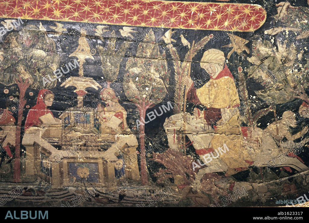 King's Chamber Ceiling Frescoes, Alhambra Castle, Grenada, Spain  Artist Unknown  Fresco.