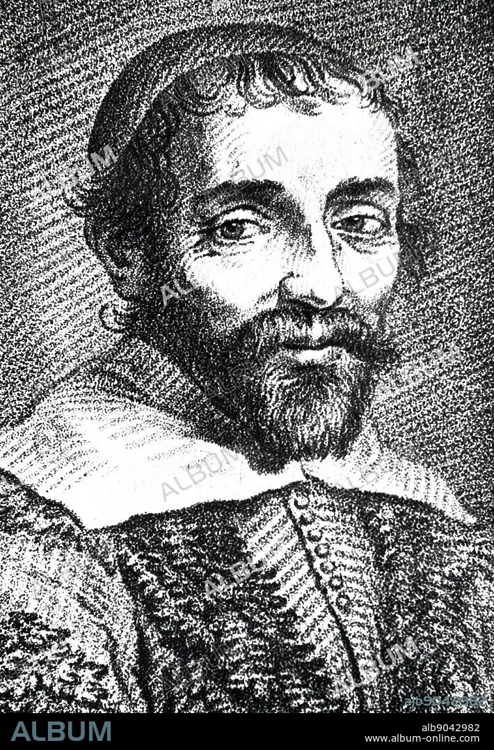 Engraved portrait of Pierre Gassendi, (1592-1655); French philosopher, priest, astronomer, and mathematician. from Alexandre Saverien Histories des Philosophes Modernes, 2nd edition, Paris, 1762.
