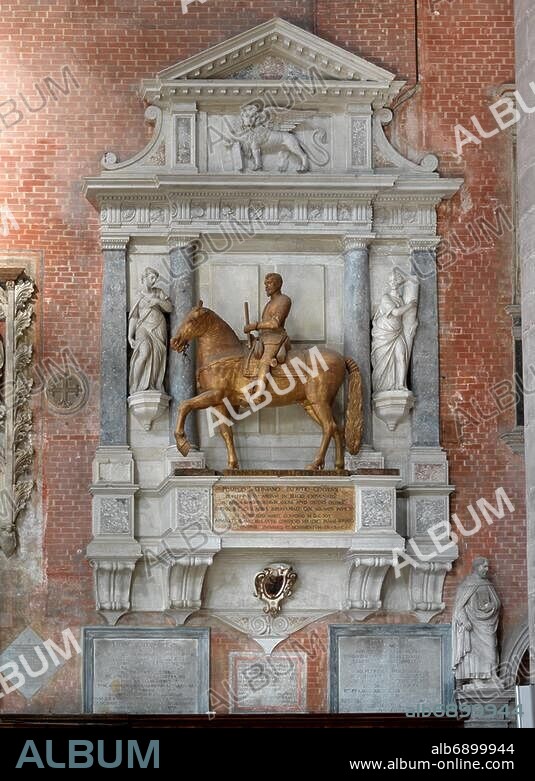 Giustiniani, Pompeo; Italian general. Corsica 1569 - killed in Friuli 1616. Tomb with equestrian statue of Pompeo Giustiniani. Sculpture by Francesco Terilli (worked in the beginning of the 17th century). Wood. Venice (Italy), SS.Giovanni e Paolo. (S.Zanipolo).