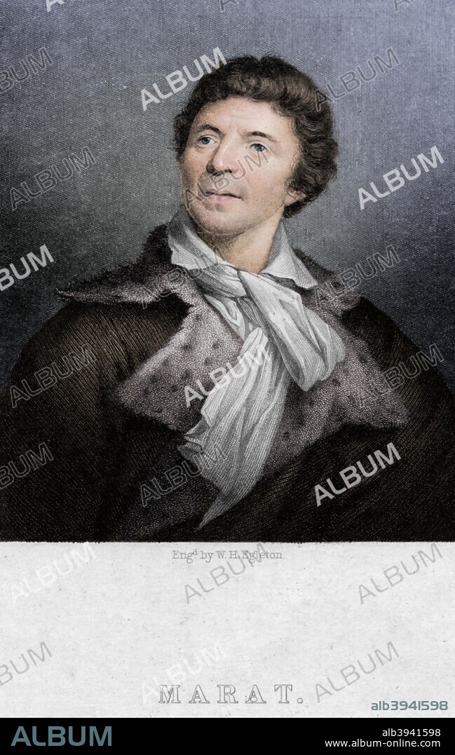 Jean-Paul Marat (1743-1793), physician, scientist and political theorist, c1830. Marat is best known for his role as a radical journalist and politician during the French Revolution. (Colorised black and white print).