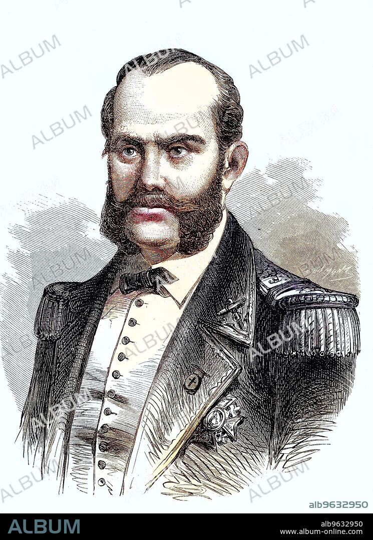 Juan Bautista Topete y Carballo (May 24, 1821 - October 31, 1885 in Madrid) was a Spanish admiral and politician, Historical, digitally restored reproduction of an original artwork from the 19th century, exact original date unknown.