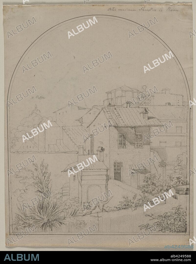 View from My Window in Rome (recto) Soldier in a Landscape (verso) , c. 1817. Carl Wilhelm Tischbein (German, 1797-1855). Graphite and pen and gray ink, framing lines in pen and black ink and graphite; sheet: 22.4 x 17.1 cm (8 13/16 x 6 3/4 in.); image: 20.5 x 16.8 cm (8 1/16 x 6 5/8 in.).