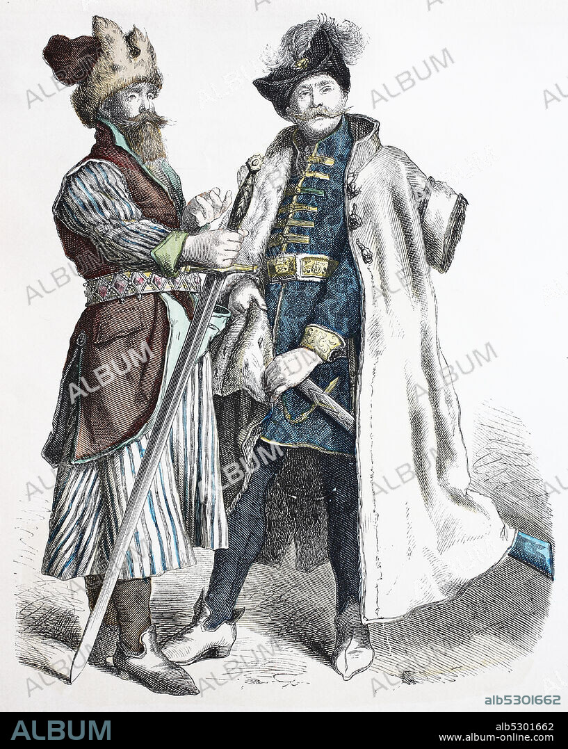 National costume, clothes, history of the costumes, distinguished Russian and Polish nobleman, 16th century, Volkstracht, Kleidung, Geschichte der Kostüme, vornehmer Russe und polnischer Edelmann, 16. Jahrhundert.