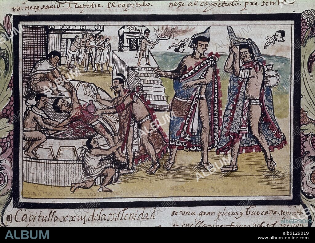 DIEGO DURAN. Codex Duran, Historia De Las Indias - Human Sacrifice - 1579 - vellum - Fol. 705.