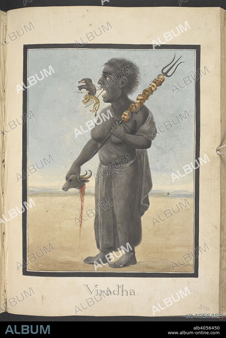 ANON. Viradha, a man-eating demon, encountered by Rama. Inscribed: â€˜Viradâ€™ha.â€™. 61 paintings illustrating the Adhyatma Ramayana, vol. 1. [Boddam collection.]. 1803 - 1804. Source: MSS Eur C116/1 f.210.