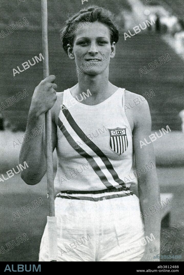 Mildred Ella "Babe" Didrikson Zaharias (1911-1956) was an American athlete who achieved outstanding success in golf, basketball, and track and field. She won two gold medals and one silver medal for track and field in the 1932 Los Angeles Olympics. She is shown here after setting the world's record in the javelin throw.