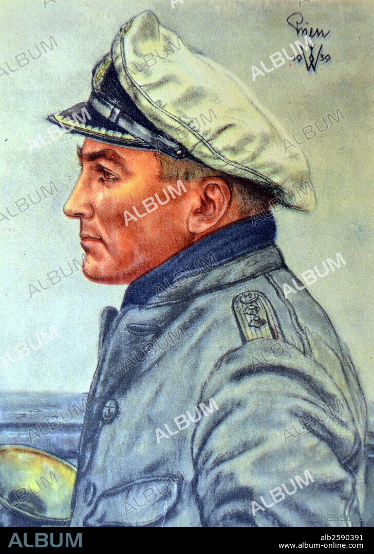 Gunther Prien 1908 -  1941.  German U-boat ace of the first part of the Second World War, and the first U-boat commander to win the Knight's Cross of the Iron Cross.  His most famous exploit was the sinking of the British battleship HMS Royal Oak at anchor in the Home Fleet's anchorage in Scapa Flow..