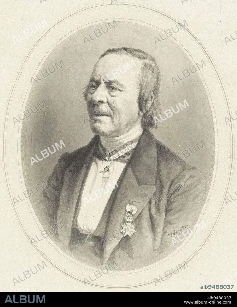 Portrait of Louis Royer, Petrus Johannes Arendzen, 1856 - 1932, Portrait of the sculptor Louis Royer., draughtsman: Petrus Johannes Arendzen, 1856 - 1932, paper, brush, h 266 mm × w 215 mm.