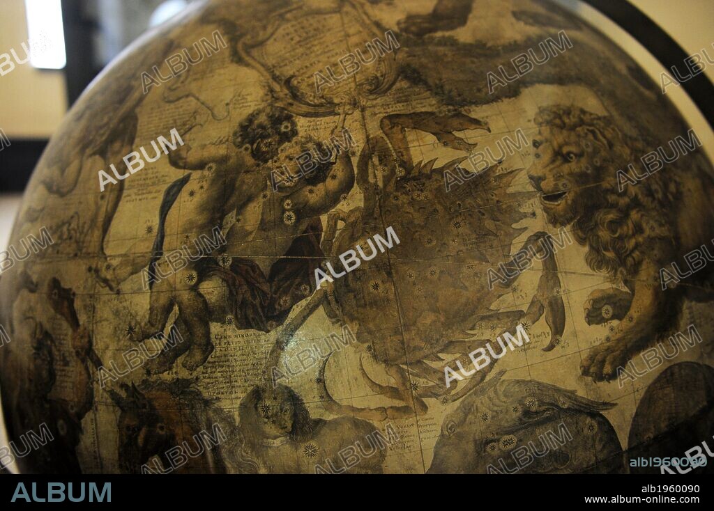 Terrestrial globe by  cosmographer Vicenzo Coronelli (1650-1718). Detail.The Science and Technology Museum Leonardo da Vinci. Milan. Italy.