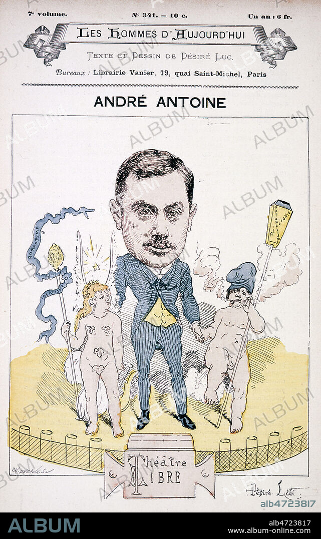Andre ANTOINE et son Theatre Libre. Illustration de Desire LUC pour Les Hommes d'Aujourd'hui vers 1897. Credit : Collection KHARBINE-TAPABOR.