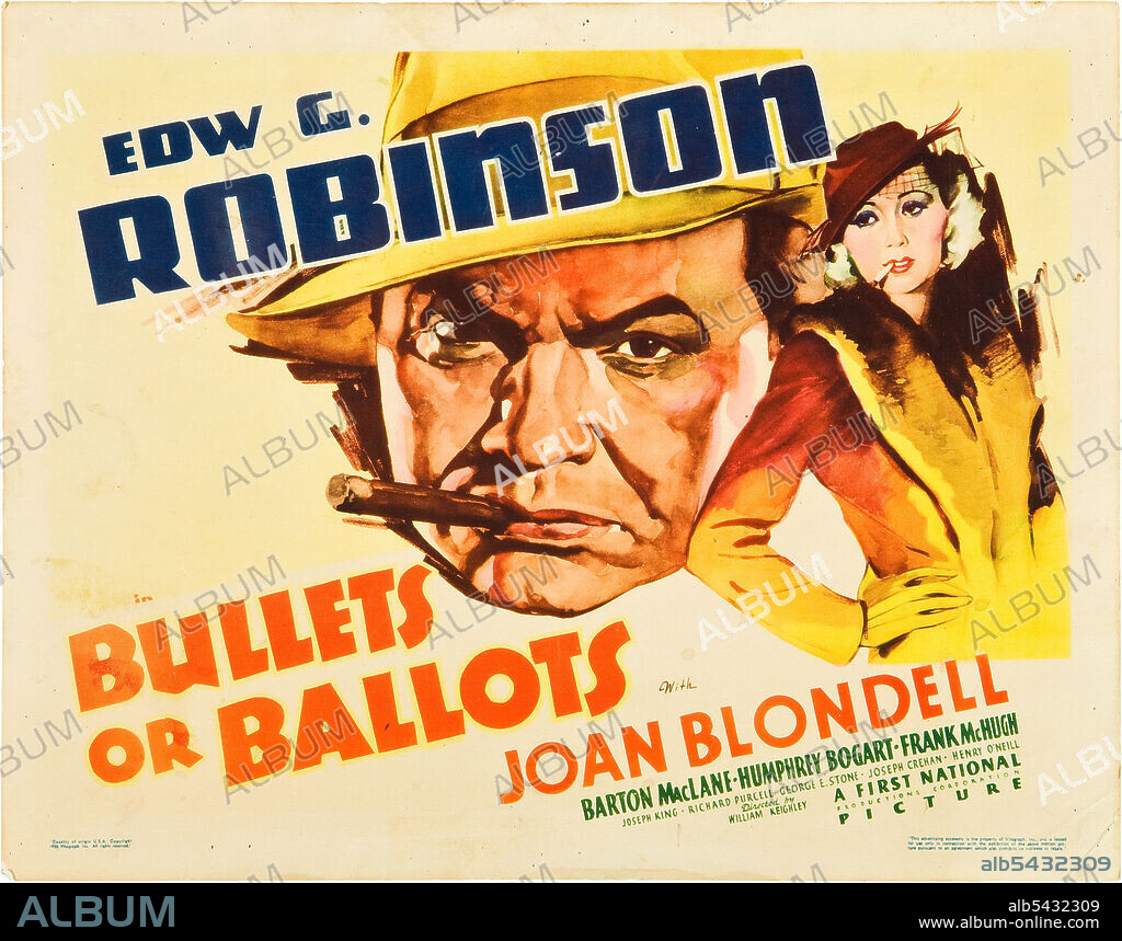 EDWARD G. ROBINSON and JOAN BLONDELL in BULLETS OR BALLOTS, 1936, directed by WILLIAM KEIGHLEY. Copyright FIRST NATIONAL.