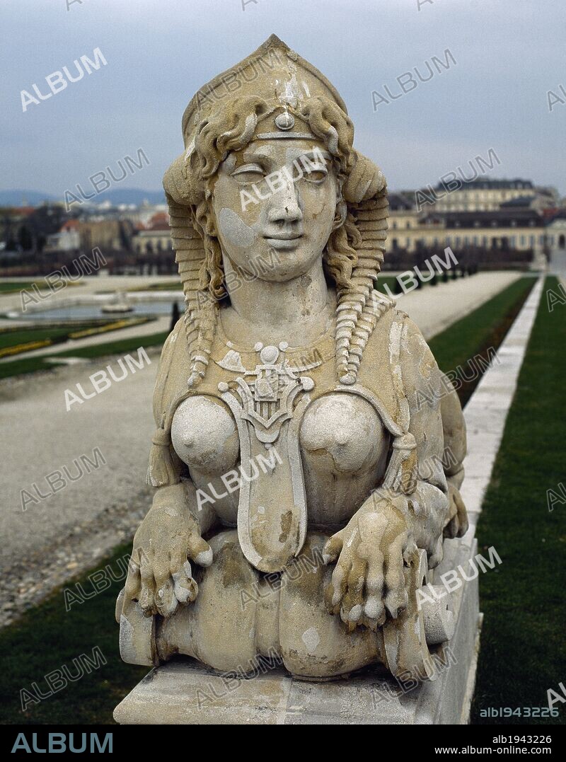 Belvedere Palace. Gardens designed by Dominique Girard. Sphinx. Statue. Vienna. Austria.