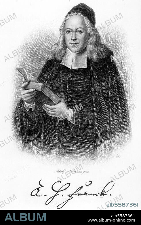 ANÓNIMO. Francke, August Hermann Protestant theologian Lübeck 12. (22.) 3.1663 - Halle (Saale). 8.6.1727. Portrait. Engraving, 1885, after contemporary portrait.