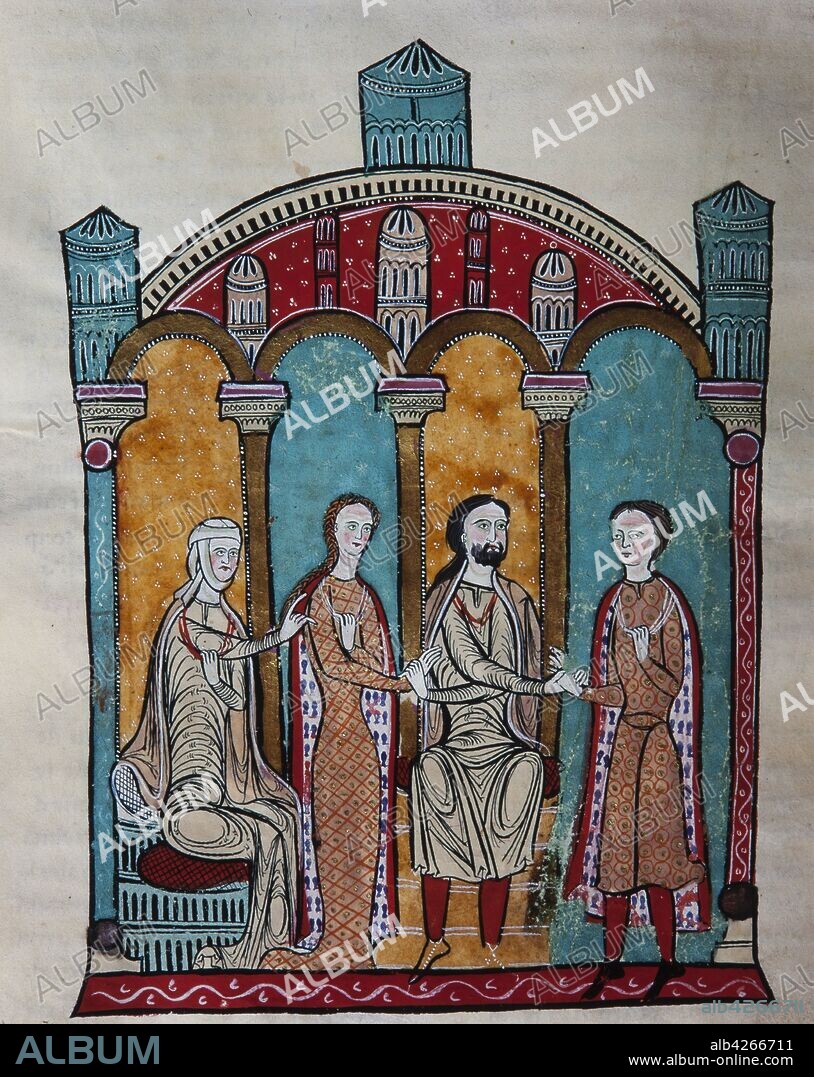 Matrimonio de Gausfredo III del Rosellón y Ermengarda de Beziers, 'Liber feudorum maior', cartulario escrito por Ramón de Caldes, siglo XII.