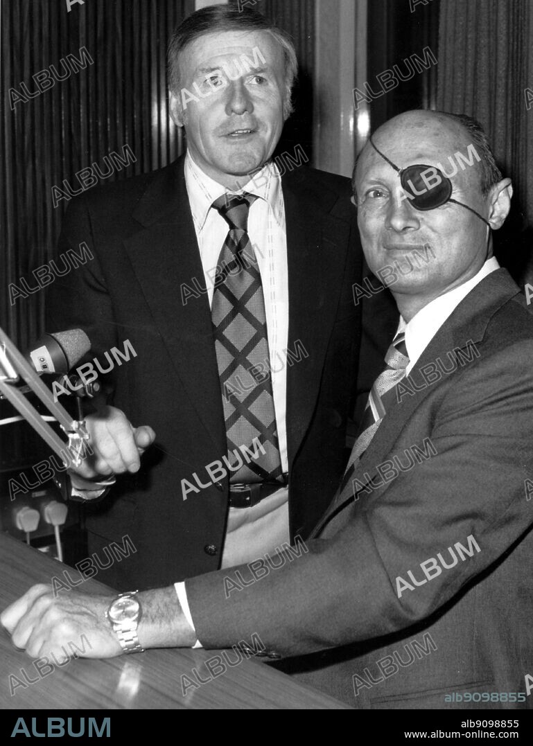 Jimmy Young OBE and Lieutenant General Moshe Dayan (1915 -1981) in 1976, Chief of Staff of the Israel Defence Forces (IDF) during the 1956 Suez campaign. An Israeli military leader and politician, Moshe Dayan was the fourth Chief of Staff of the Israel Defence Forces (1953-1958).