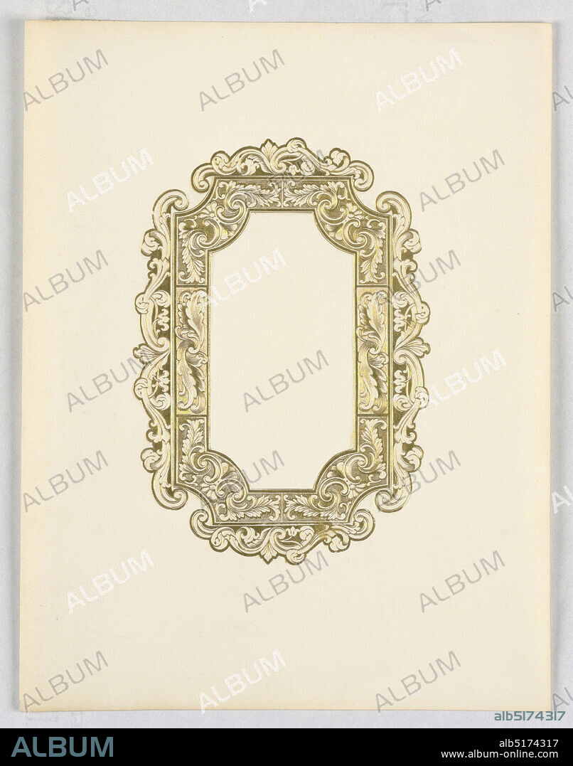 Cut paper, Gold-leaf embossed on white paper, A frame with inner corners chamfered in curves and decorated with scroll-work and panels showing stylized leaves., USA, Mexico, ca. 1850, ephemera, Cut paper.