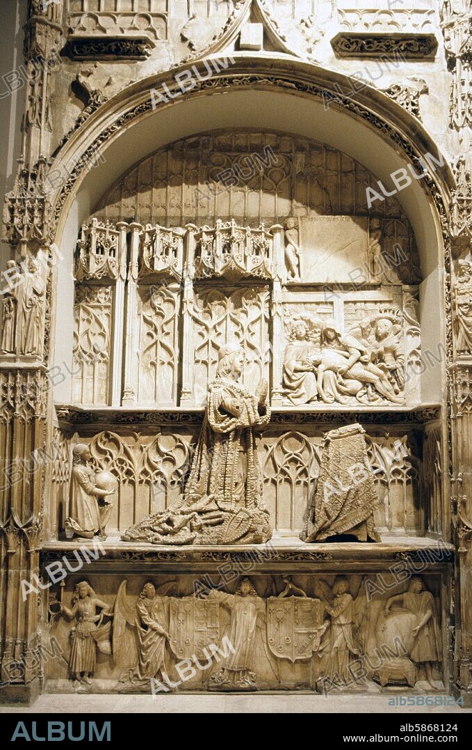 sepulcro de Juan de Padilla en Museo Arqueológico (Gil de Siloé); arte gótico.