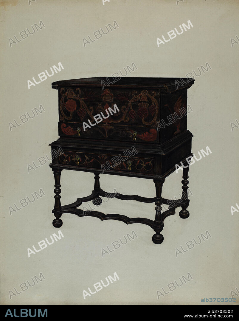 FRANCIS BORELLI. Box Desk on Frame. Dated: c. 1937. Dimensions: overall: 36.8 x 29.7 cm (14 1/2 x 11 11/16 in.)  Original IAD Object: 37"high; 30 1/2"long; 18 3/4"deep. Medium: watercolor, colored pencil, and graphite on paperboard.