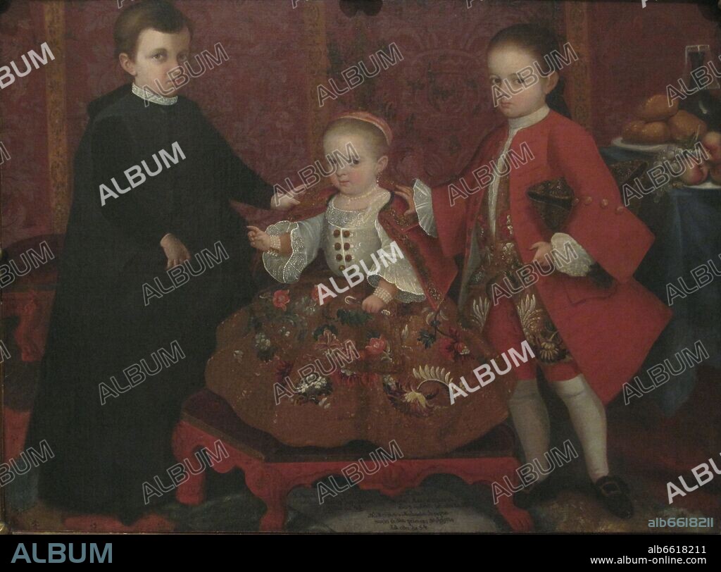 ANONIMO SIGLO XVIII. MALO Y HURTADO DE MENDOZA: MIGUEL JOSE MARIA, MANUEL MIGUEL MARIA Y MARIANA MICAELA JOSEFA - 
1756 - OLEO/TELA - PINTURA BARROCA.