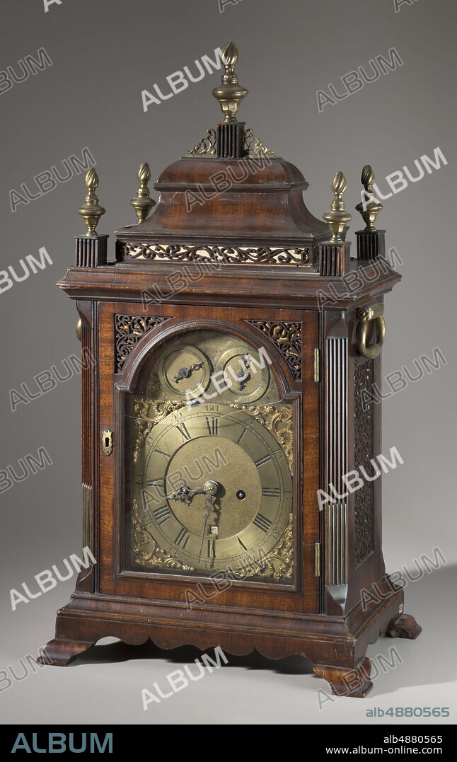 James Tregent, English, active 17811808, Bracket Clock, last quarter 18th century, Brass, mahogany, clock workings, and fabric, 24 5/8 x 13 3/8 x 9 in. (62.5 x 34 x 22.9 cm).