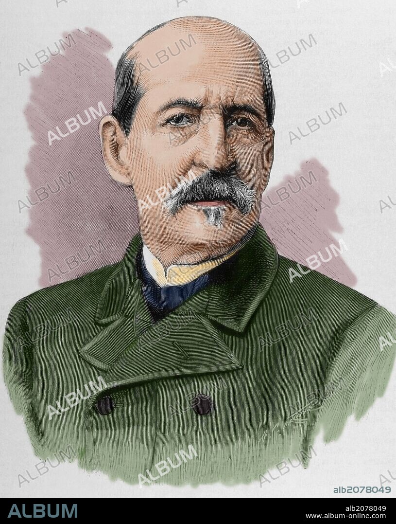 ARTURO CARRETERO Y SÁNCHEZ. Germán Hernández Amores, Germán (Murcia, 1823-1894). Pintor español. Grabado por A. Carretero. "La Ilustración Española y Americana", año 1892. Coloreado.