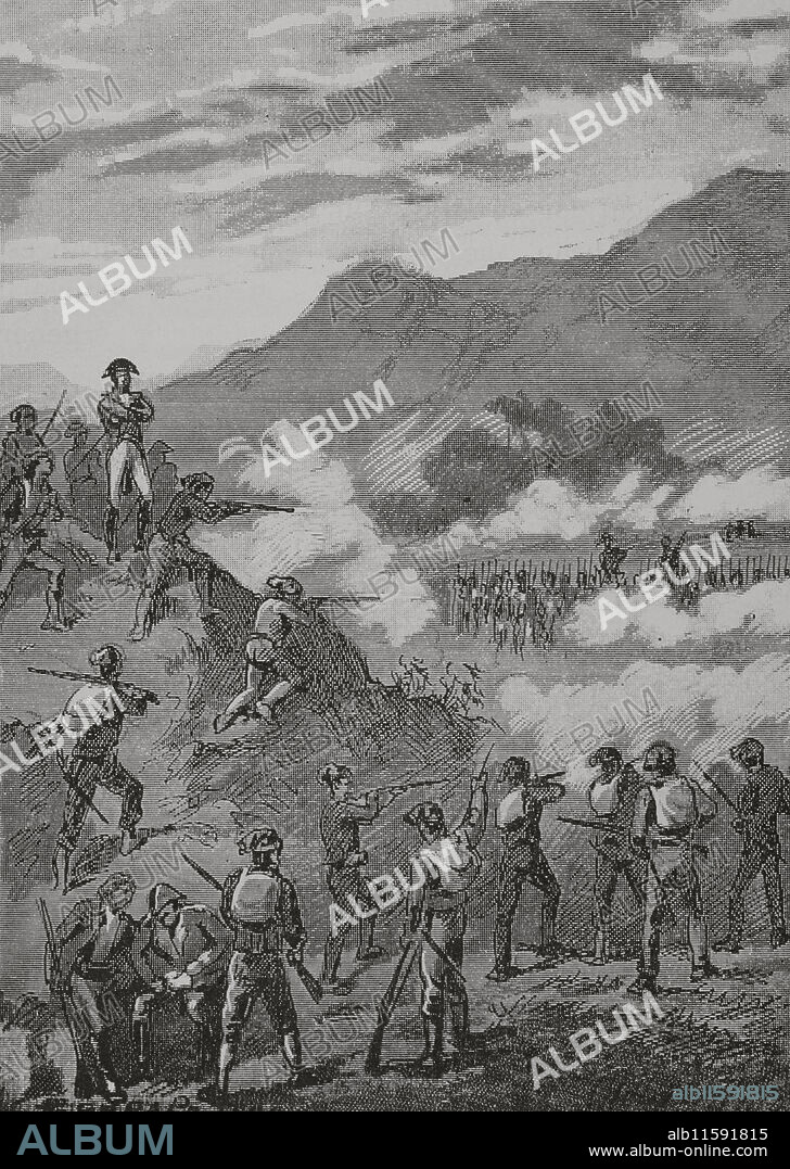 Peninsular War (1808-1814). Catalonia. "Battle of Cardedeu". It took place on 16 December 1808. Spanish troops under the command of Juan Miguel de Vives y Feliu (ca. 1745-1809) were defeated by French troops led by General Laurent de Gouvion Saint-Cyr (1764-1830). "Glorias Españolas" (Glories of Spain). Volume IV. Published in Barcelona, 1890.