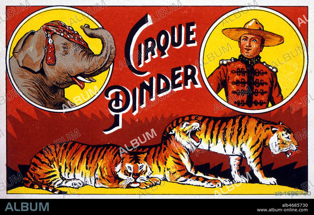 Carte postale publicitaire vers 1910 pour le Cirque PINDER. Credit : Collection KHARBINE-TAPABOR.