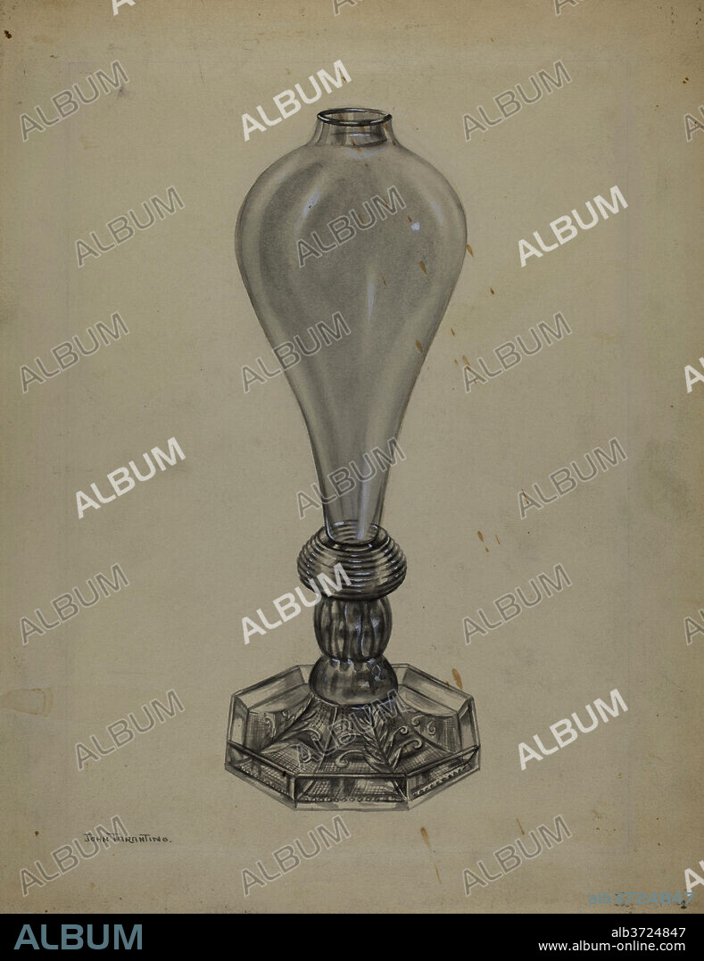 JOHN TARANTINO. Lamp. Dated: c. 1936. Dimensions: overall: 29.3 x 22.9 cm (11 9/16 x 9 in.)  Original IAD Object: 9 7/8"high; 3 7/8" wide. Medium: watercolor, graphite, and goauche on paperboard.