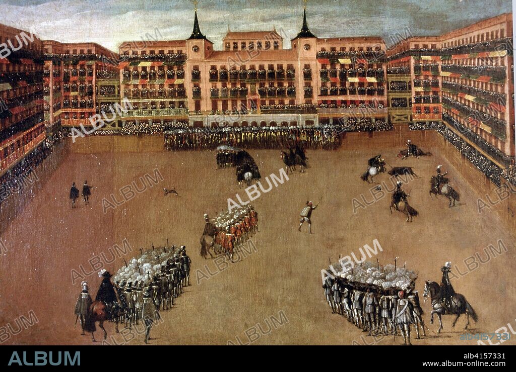 JUAN DE LA CORTE (1585-1662). CORTE, JUAN DE LA PINTOR ESPAÑOL " FIESTA DE TOROS EN LA PLAZA MAYOR DE MADRID " 1664 TAUROMAQUIA MUSEO MUNICIPAL DE MADRID MADRID PINTADO.