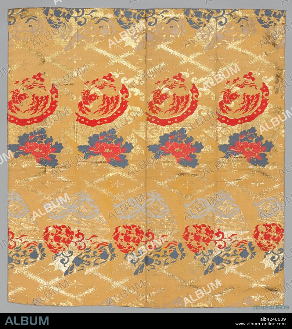 Fabric, late 1800s-early 1900s. Japan, late 19th-early 20th century. Brocaded silk with metal thread weft; average: 71.1 x 66.7 cm (28 x 26 1/4 in.).