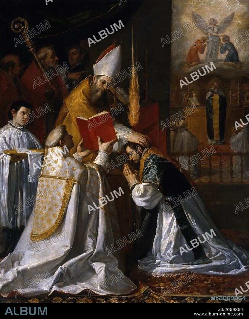Vicente Carducho / 'Ordenación y primera misa de San Juan de Mata', Finales del siglo XVI - Primer tercio del siglo XVII, Escuela Española, Óleo sobre Lienzo, 239 cm x 196 cm, P07764.