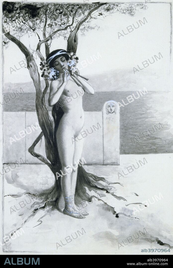 ANTOINE CALBET. 'Aphrodite', 1896. French painter and watercolorist, made a name as an illustrator, notably of 'L'Aphrodite' by Louys and 'La Pecheresse' and 'La Sandale ailee' by Regnier.