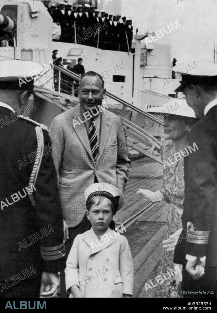 The Governor-General, the Duchess of Gloucester, and Prince William being greeted by naval officers on the arrival in Hobart in H.M.S. King George V. January 12, 1946.